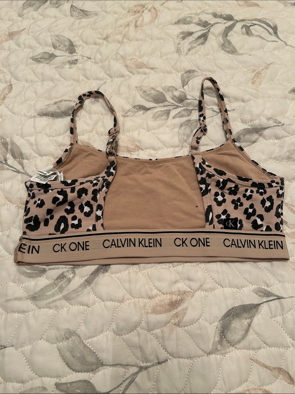 Calvin Klein Beige and Black Leopard Print Crop Bralette - Picture 4 of 6